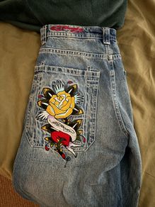 Ed Hardy x Bershka trousers, practically new Size 38-40, baggy/oversized fit