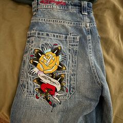 Ed Hardy x Bershka trousers, practically new Size 38-40, baggy/oversized fit