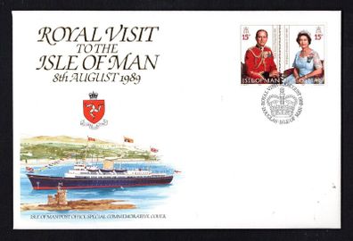 1989 Isle of Man Royal Visit to the Isle of Man 8th August 1989 with 15p Prince Philip from photo by Karsh and 15p Queen Elizabeth II Commemorative Cover