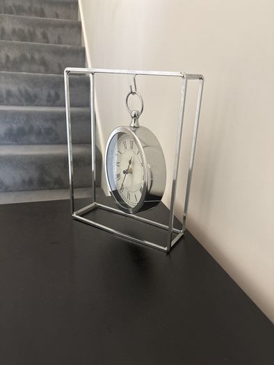 Chrome Pocket Watch Hanging Desk Clock - Roman Numeral - Modern Mantel Clock
