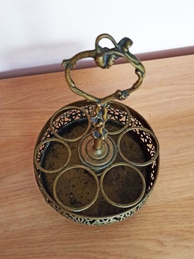 Antique Brass Art Nouveau cruet set caddy  Rare