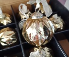 Box of x12 Gold Speckle Geometric Style Glass Christmas Baubles