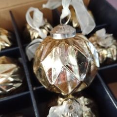 Box of x12 Gold Speckle Geometric Style Glass Christmas Baubles