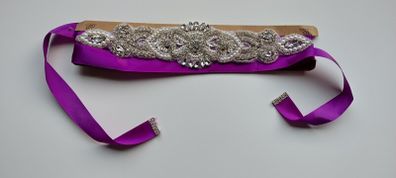 Wedding dress Sash with rhinestones - purple