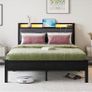 Double Bed Frame, 4FT6 Bed Frame Ergonomics Double with Charging Station and LED Lights Image 7