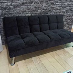 Comfy Black Velvet 3-Seater Sofa Folds Out in a Flash!