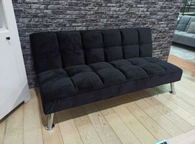 Comfy Black Velvet 3-Seater Sofa Folds Out in a Flash!