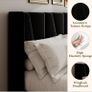 Double Bed Frame with Headboard, Velvet Geometric Tufted Upholstered Platform Bed Frames, Contemporary Mattress Foundation, No Box Spring Needed, Noise Free, Easy Assembly, Black Image 4