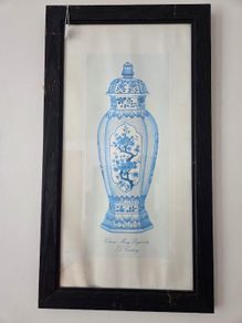 Early Vintage Print Chinese Ming Ginger Jar Framed