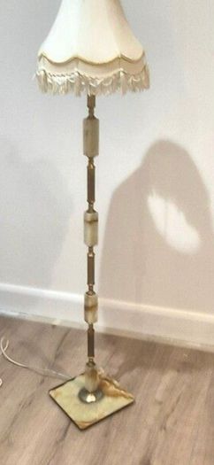 marble and brass floor lamp