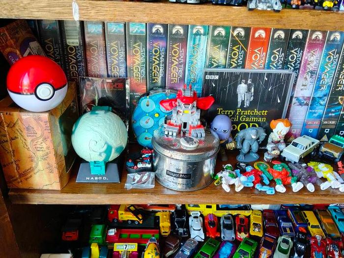 action figure, graphic novel, toys,books, VHS massive collection