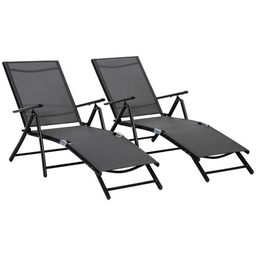 Set of 2 sun loungers, folding sun lounger, 7-position adjustable backrest, aluminum frame 64x134x95cm, black