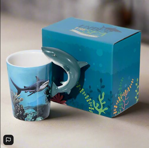 BRAND NEW Lisa Parker Shark Ceramic Shaped Handle Mug