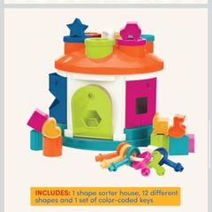 Battat Shape and Color Sorting Toy Developmental Toy Pattern Matching Game Color Coded Keys  2 Years + Shape Sorter House