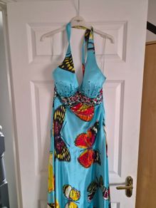 Blue embellished halter dress