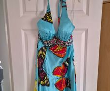 Blue embellished halter dress