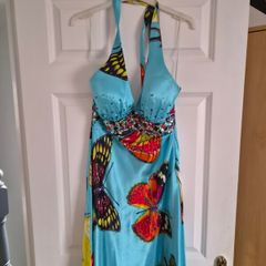 Blue embellished halter dress