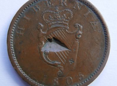 1805 Hibernia Penny. King George III Hibernia Penny.