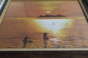 Framed Fisherman Painting Sunset Original On Paper Signed And Framed Sunset Asian Fishing Site.