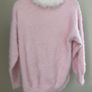 Pink fluffy jumper with white faux fur collar Image 2