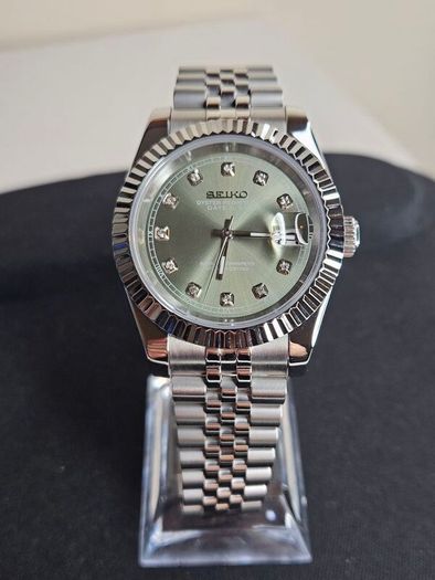 Seiko MOD Datejust Sunburst Diamond Dial Green