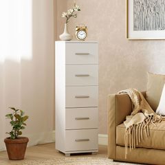 5-Drawer Dresser for Bedroom and Living Room in FSC Wood, 30x30x95 cm, White