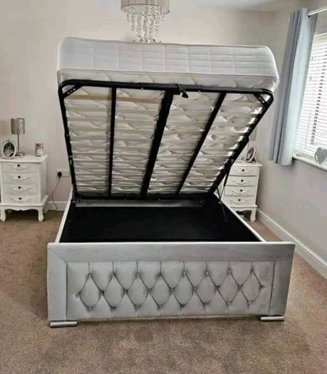 Ottoman Upholstered Bed, Double Bed with Hydraulic Lifting Bar, Height Adjustable Padded Headboard, Metal Slatted Frame, Youth Bed, Adult Bed