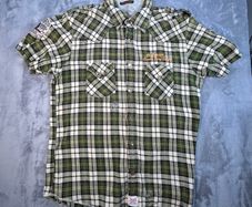 VTG Joe Bloggs Shirt - Size M - Green Orange Plaid - Mens 90s Pearl Snap