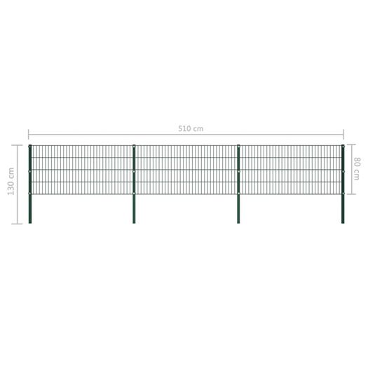 Fence Panel with Posts Iron 5.1x0.8 m Green