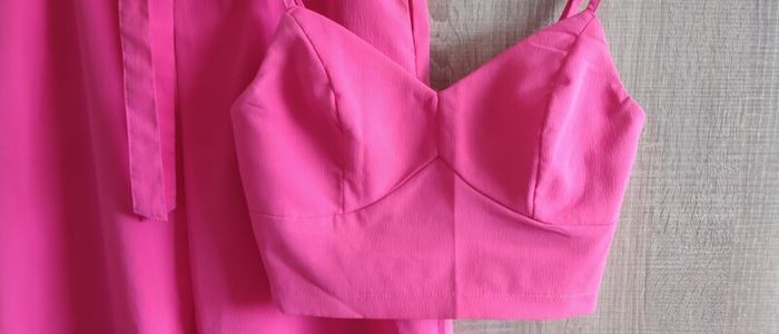 pink set wild leg trousers and top size fits Xs s m