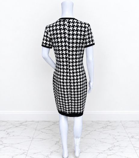 Pre Owned Classic Black & White Houndstooth Bodycon Dress