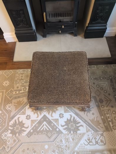 Victorian Walnut & Leopard Print Footstool
