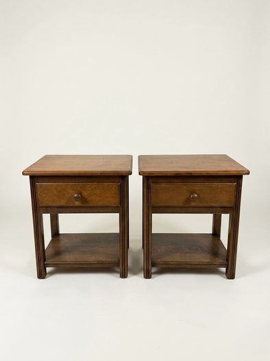 Pair of Vintage Solid Oak Country-Style Nightstands