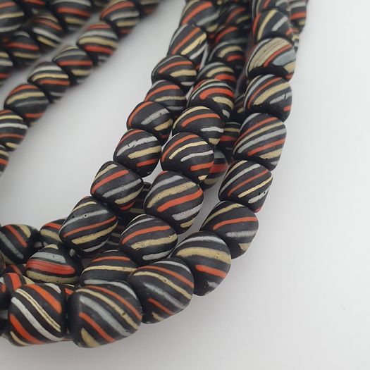 Vintage African Style MultiColor Stripe Black 7mm-8mm Glass Beads Necklace Strand