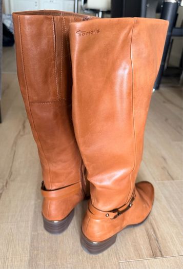 Tamaris Leather Knee High Boots EU41 Tan Brown Block Heel