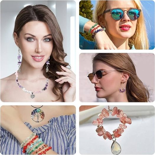 801 Pcs Crystal Jewellery Making Kit, Crystals for Jewellery Making with Crystal Gemstone Beads 5-7mm Stone Bead Drilled Beads for Jewelry Making