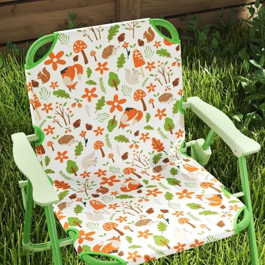 4-Piece Kids Garden Table and Chair Set with Adjustable Parasol, Folding Chairs, Table, Nature Pattern, Green