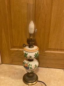 Old style lamp with globe electric postage available