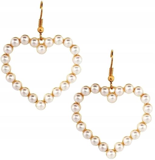 Women's earrings, pearl gold hearts