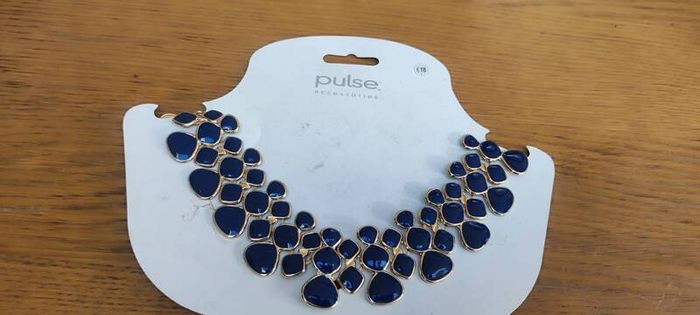 Costume Gold Tone Blue and Red Enamel Bib Necklace