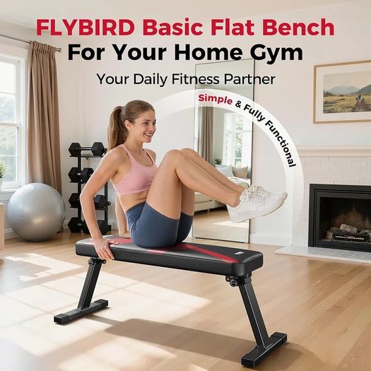 Flat Weight Bench, Foldable Flat Dumbbell Bench, Stable for All Types of Strength Training & Bench Presses, Easy to Assemble for Home Workouts, Max Load Capacity 300 kg
