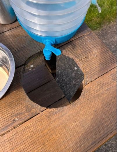 Hand made solid timber mud kitchen with stool with accessories
