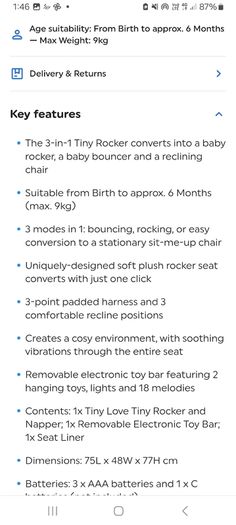 Tiny Love 3 in 1 Baby rocker & napper