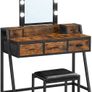 _Dressing Table Dressing Table Vanity Table with Stool 10 LED Bulbs Adjustable Brightness Mirror Bedroom Dressing Room Industrial Design Vintage Brown-Black Image 2