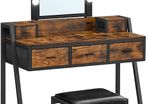 _Dressing Table Dressing Table Vanity Table with Stool 10 LED Bulbs Adjustable Brightness Mirror Bedroom Dressing Room Industrial Design Vintage Brown-Black