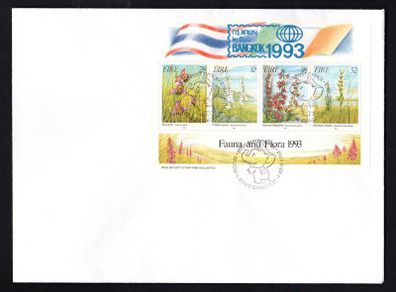 1993 Ireland Bangkok '93 overprinted on Orchids Commemorative Stamps Miniature Sheet (with larger top margin) with exhibition show cancel (Bangkok Stamp Exhibition) on plain cover