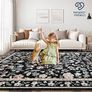 Hallway Runner Rug 60x180 cm, Floral Bedside Rugs Bedroom, Washable Farmhouse Carpet for Living Room, Low Pile Foldable Floor Mat for Kitchen, Black Image 7