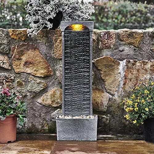 Home Garden Water Feature with LED Lights and Pump, Large Garden Water Fountain