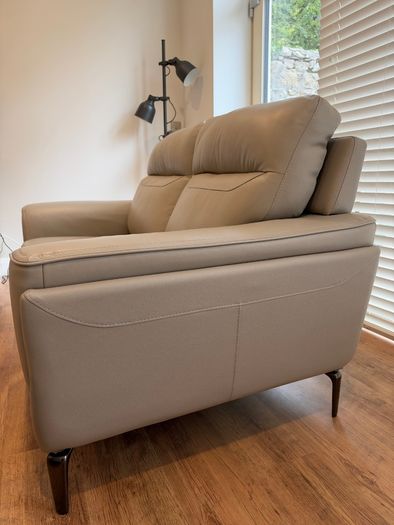 Light grey leather sofa set - 3-seater and 2-seater