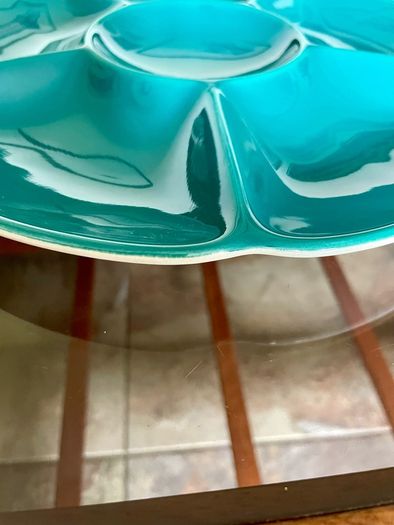 Confetti Serving Dish Teal Green by  Aluminia Royal Copenhagen Denmark 1950s